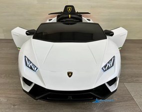 Carro elétrico para crianças Lamborghini Huracán 12V 2.4G, Pneus de borracha, Assento em pele Branco