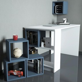 Secretária de Estudo e Estante Box – Branco e Azul – Secretária: 120x7