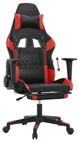 Cadeira gaming c/ apoio pés couro artificial preto e vermelho