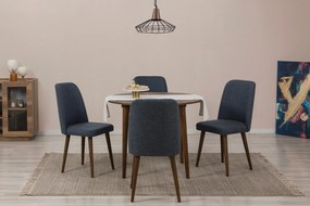 Conjunto de Mesa de Jantar Extensível Vina – Nogueira e Azul Marinho –