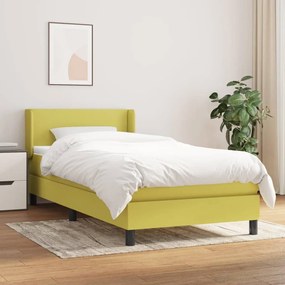 vidaXL Cama com molas/colchão 90x200 cm tecido verde