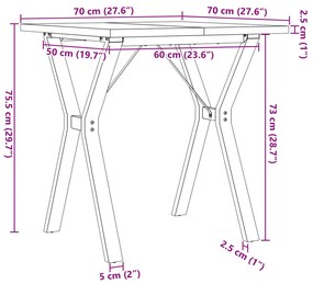 Mesa de jantar estrutura em Y 70x70x75,5 cm pinho/aço
