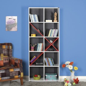 Estante "Stella Rosso" - Branco e Vermelho - 75x188x30cm - Design Mode