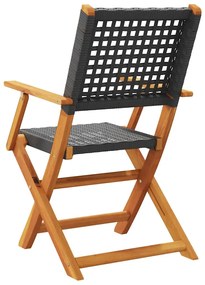 Cadeiras jardim dobráveis 6 pcs vime PE/madeira maciça preto