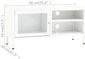 Móvel de TV 90x30x44 cm vidro e aço branco