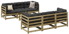 vidaXL 7 pcs conjunto sofás de jardim c/ almofadões pinho impregnado