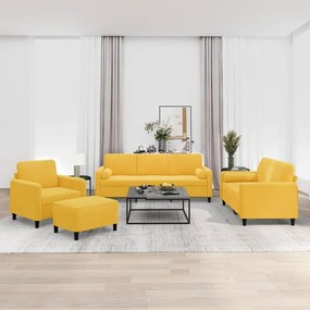 vidaXL 4 pcs conjunto sofás c/ almofadas/almofadões veludo amarelo
