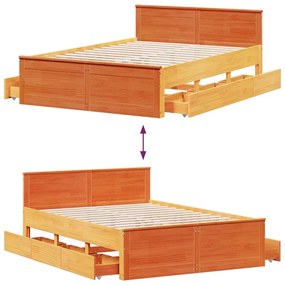 Cama sem colchão com cabeceira pinho maciço castanho-mel