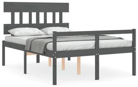 Estrutura de cama de casal com cabeceira madeira maciça cinza