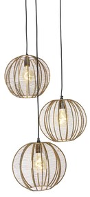 Candeeiro suspenso industrial bronze com 3 luzes redondas pretas - Dong Industrial