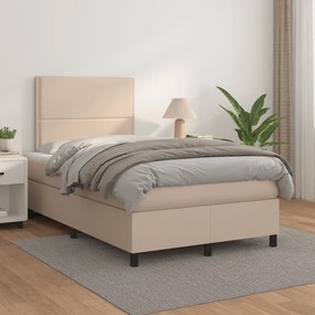 Cama boxspring c/ colchão 120x190cm couro artificial cappuccino