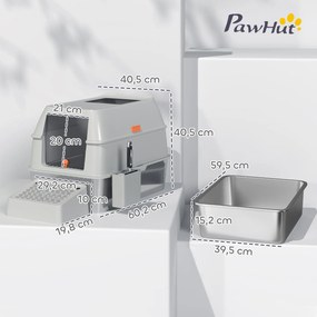 Caixa de Areia para Gatos Fechada de Aço Inoxidável com Abertura de Saída e Pá 60,2x40,5x40,5 cm Cinza Claro