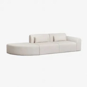Sofá Modular De 2 Peças De Canto Direito Com Pufe Triangular Em Tosquia Borjan Chenille Branco - Sklum