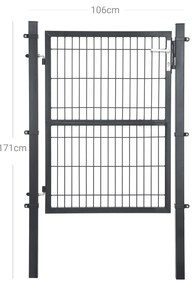 Portão de jardim em aço galvanizado 106 x 6 x 170 cm cinzento