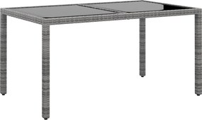 vidaXL Mesa de jardim 150x90x75 cm vidro temperado e vime PE cinzento