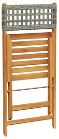 3 pcs conjunto de bistrô vime PE e madeira maciça cinzento