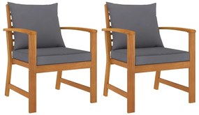 Cadeiras jardim 2 pcs c/ almofadões cinza-escuro acácia maciça