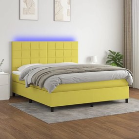 vidaXL Cama box spring c/ colchão e LED 160x200 cm tecido verde