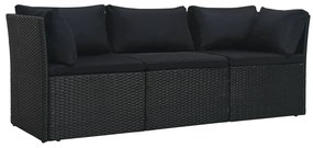 4 pcs conjunto lounge de jardim c/ almofadões vime PE preto