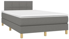 Cama box spring c/ colchão e LED 120x200 cm tecido cinza-escuro