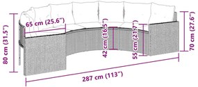 Sofá de jardim com almofadões semicircular vime PE preto