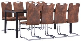 vidaXL 9 pcs conjunto de jantar camurça artificial castanho