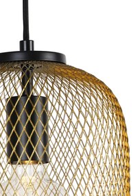 Candeeiro suspenso Art Déco ouro 45 cm 3 luzes - Bliss Mesh Industrial