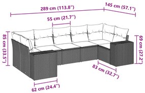 7 pcs conjunto de sofás p/ jardim c/ almofadões vime PE preto