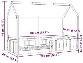 Cama infantil formato casa 80x200 cm pinho maciço castanho-mel