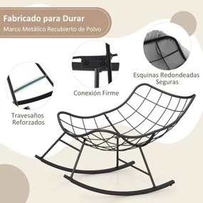 Cadeira de baloiço para interior e exterior com almofada acolchoada com estrutura metálica Capacidade 205 kg para pátio jardim Cinza