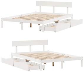 Cama sem colchão 140x190 cm madeira de pinho maciça branco