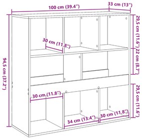 Divisória 100x33x94,5 cm derivados de madeira cinzento cimento
