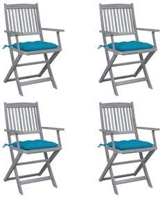 Cadeiras exterior dobráveis c/ almofadões 4 pcs acácia maciça