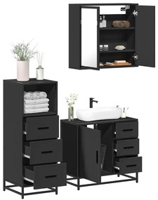 vidaXL 3 pcs conjunto móveis casa de banho derivados de madeira preto