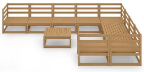 10 pcs conjunto lounge de jardim pinho maciço
