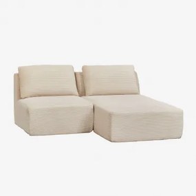 Sofá Modular Chaise Longue Direito De 2 Peças Em Veludo Embalado A Vácuo Temple Bombazina Bege Linho - Sklum
