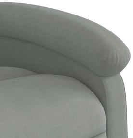 Poltrona reclinável elevatória veludo cinza-claro