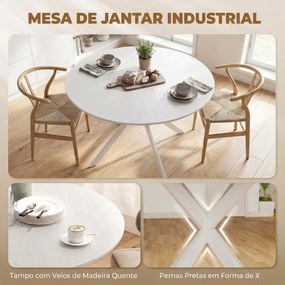 Mesa de Jantar Industrial para 4 Pessoas Redonda Ø120 cm (CADEIRAS NÃO INCLUIDAS) com Pés de Aço, Branca
