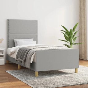 Estrutura de cama c/ cabeceira tecido cinza-claro 90x200 cm
