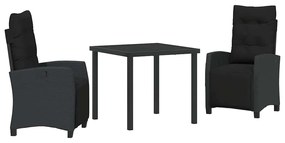 Conjunto de Jantar de Jardim 3 Peças em Polirattan Preto