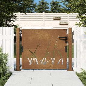 153172 vidaXL Portão de jardim 105x80 cm aço corten design erva