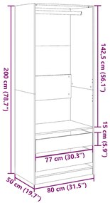 Roupeiro 80x50x200 cm derivados de madeira cinzento sonoma