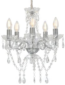 Lustre com contas de cristal redondo prateado 5 x E14
