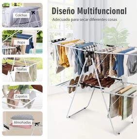 Estendal roupa dobrável de 2 níveis com asas ajustáveis Estrutura de aço Stendal para roupa/sapatos/cobertores 154 x55,5 x112 cm Branco