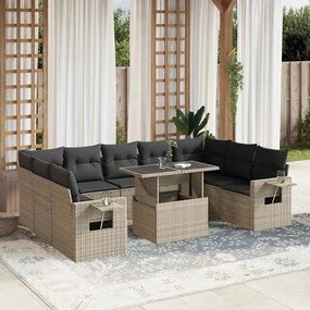 vidaXL 10 pcs conj. sofás jardim com almofadões vime PE cinzento-claro