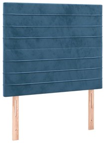 Cama box spring c/ colchão/LED 100x200 cm veludo azul-escuro