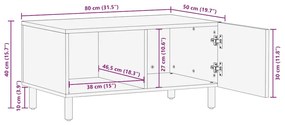 Mesa de centro castanho 80x50x40 cm madeira de mangueira maciça