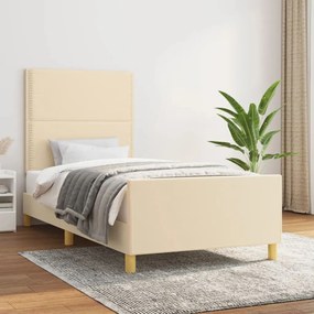 Estrutura de cama c/ cabeceira 100x200 cm tecido cor creme