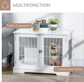 Gaiola para cães 2 em 1: mesa auxiliar e gaiola com 2 portas com fechadura 76 x 54,5 x 56 cm - Metal e MDF