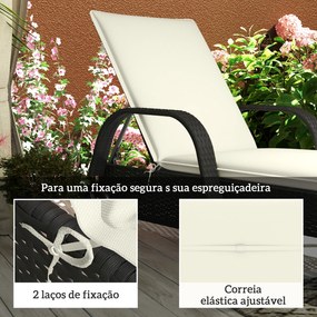 Conjunto de 2 Almofadas para Espreguiçadeira Dobráveis 193x58x6 cm com Correias de Sujeição Creme